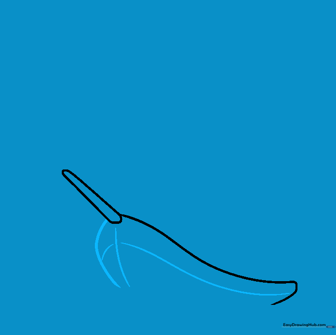 Drawing the lower hull of the sailboat with curved lines.