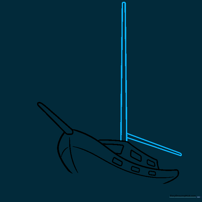Adding the vertical mast and horizontal boom to the sailboat.