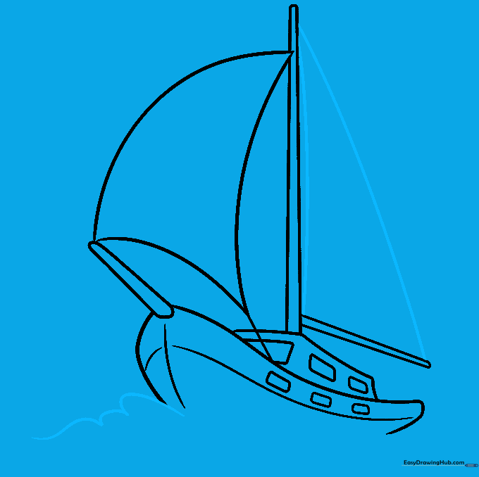 Adding the large mainsail and initial water waves.
