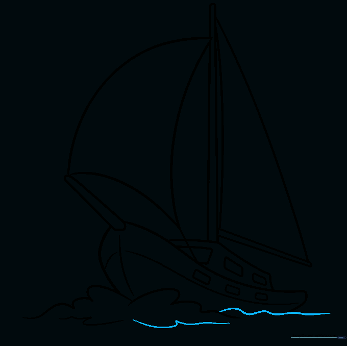 Finalizing the waterline beneath the sailboat hull.