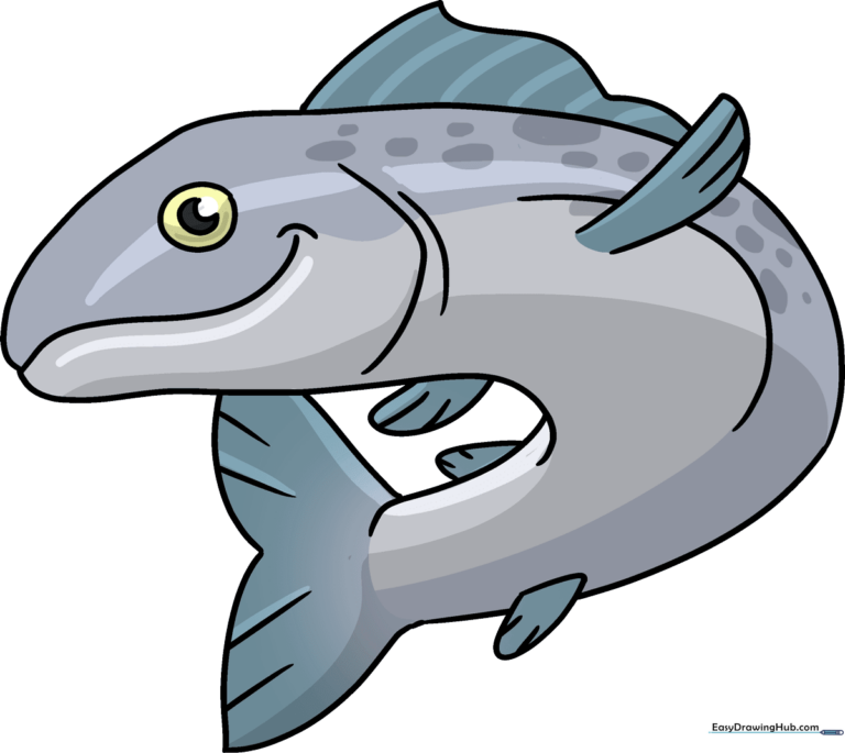 A finished, colorful illustration of a salmon swimming, used as the featured tutorial image.