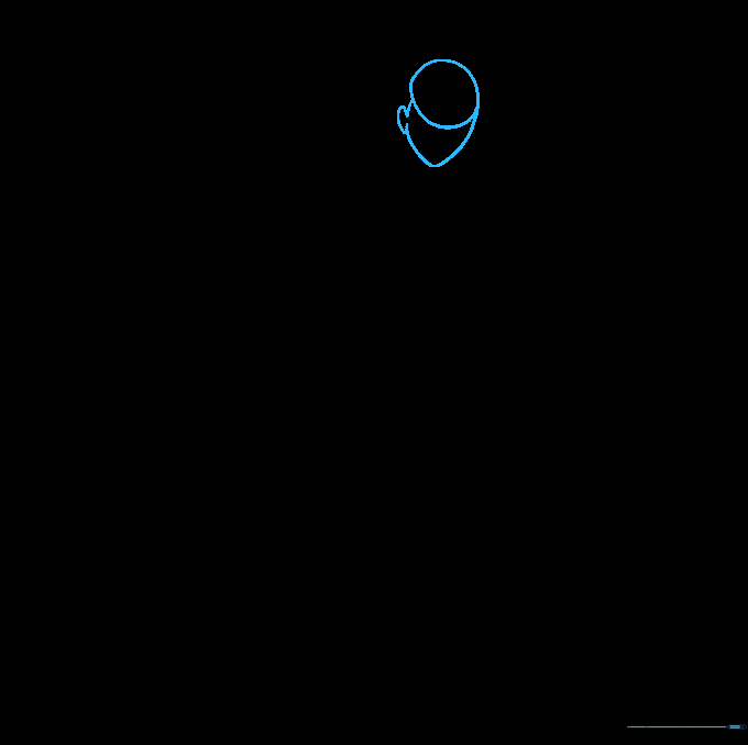 Pencil sketch showing a circular head shape with a pointed chin and ear outline.
