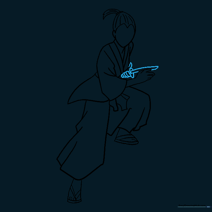 Drawing the samurai's hand gripping the handle of a sword.