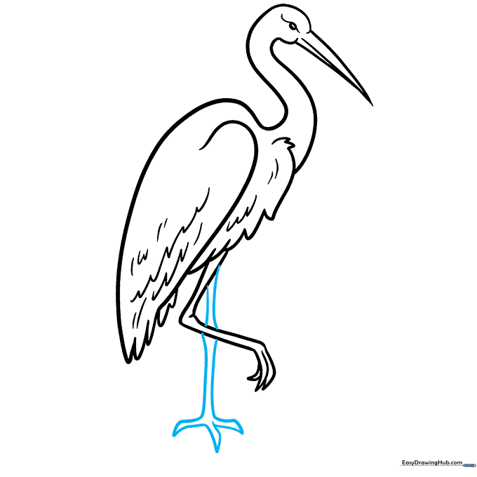 Sketching the second leg of the crane to show it standing on the ground.