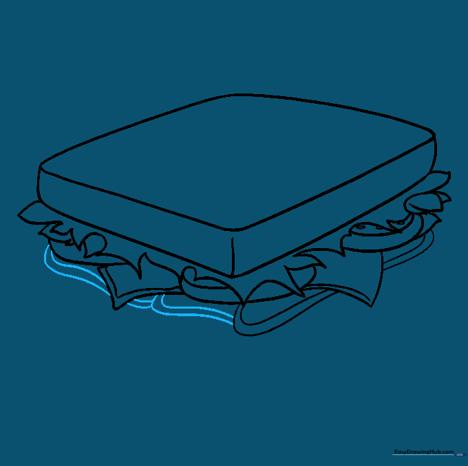 Adding more detail to the lunchmeat layer with additional curved lines.