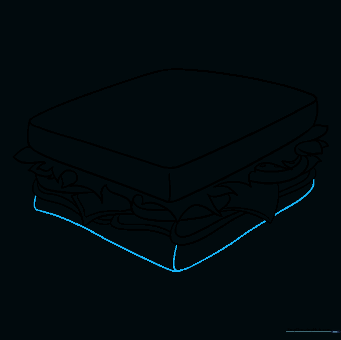 Drawing the bottom slice of bread to complete the sandwich structure.