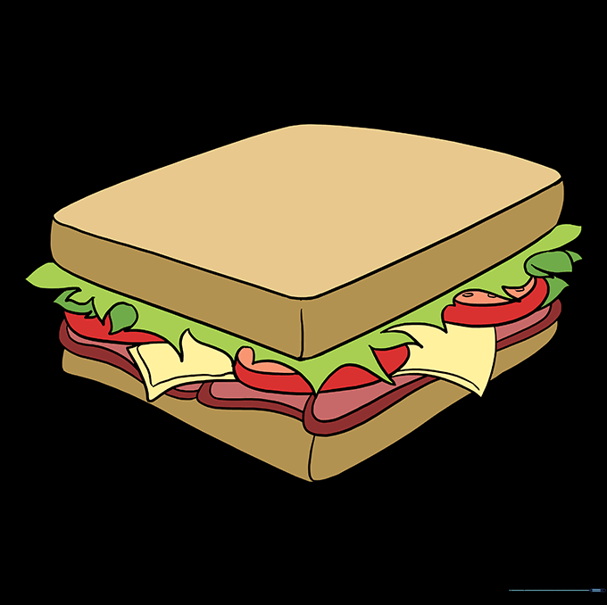 A fully colored, delicious-looking sandwich drawing.