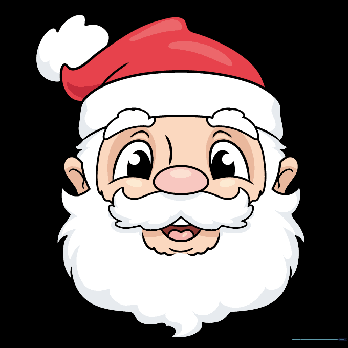 Fully colored Santa Claus face with red hat and rosy cheeks