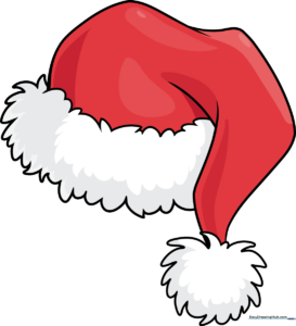 A vibrant, finished cartoon Santa hat drawing, perfect for holiday-themed art projects.