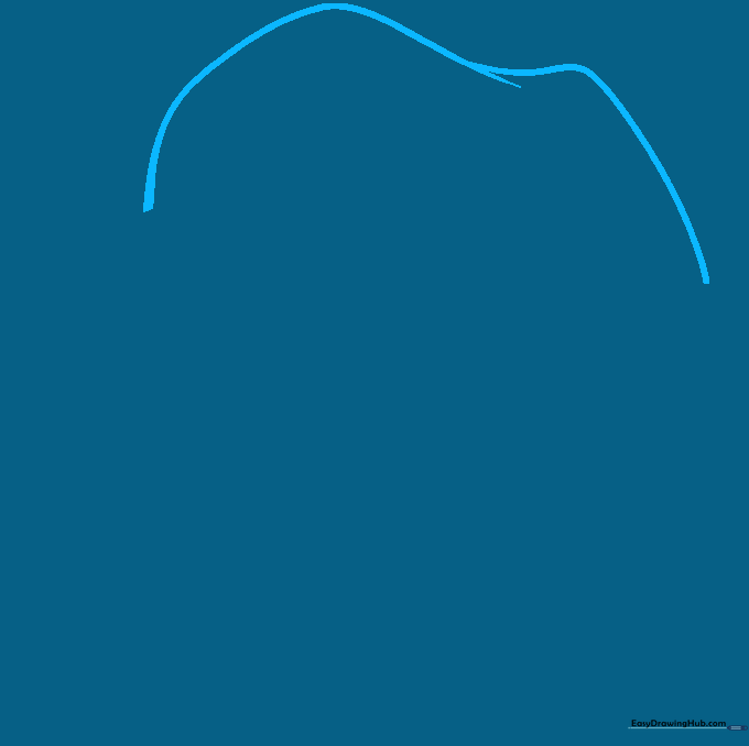 Pencil sketch showing the top peak of a Santa hat using two overlapping curved lines.