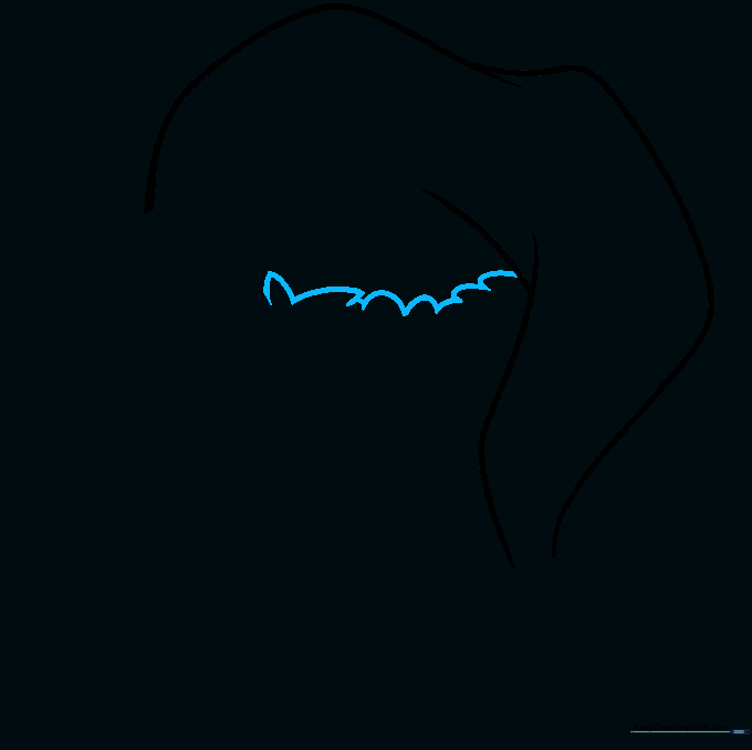 Adding the first section of fluffy fur trim using connected curved lines.