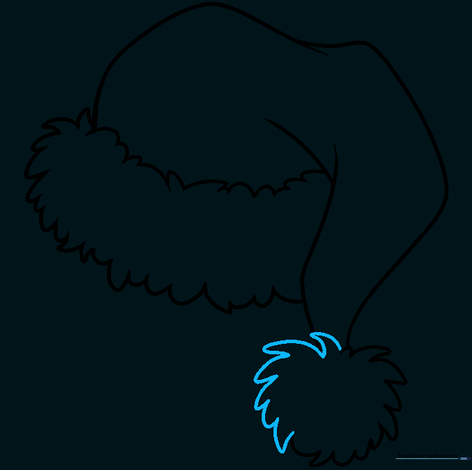 Completed line drawing of a Santa hat with a finished pom-pom.