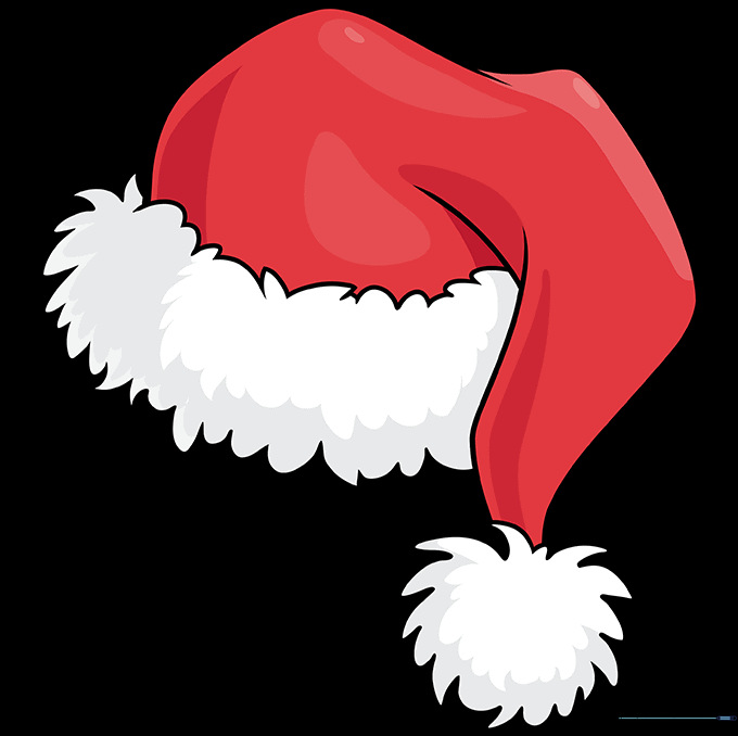 Final colored Santa hat illustration with red fabric and white fur trim.
