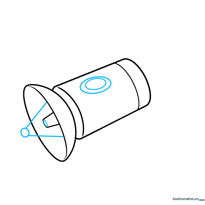 Drawing ovals to represent the satellite's communication dish and sensor components.