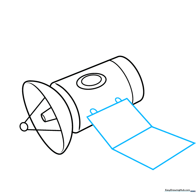 Adding tilted square shapes to represent solar panels attached to the satellite body.
