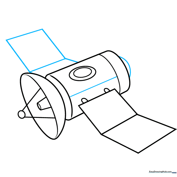 Refining the satellite structure by adding connecting lines and a small dome.