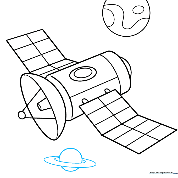 Adding a ringed planet to the bottom of the drawing for added visual interest.