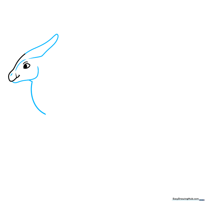 Drawing the triangular head crest and jawline of the Saurolophus.