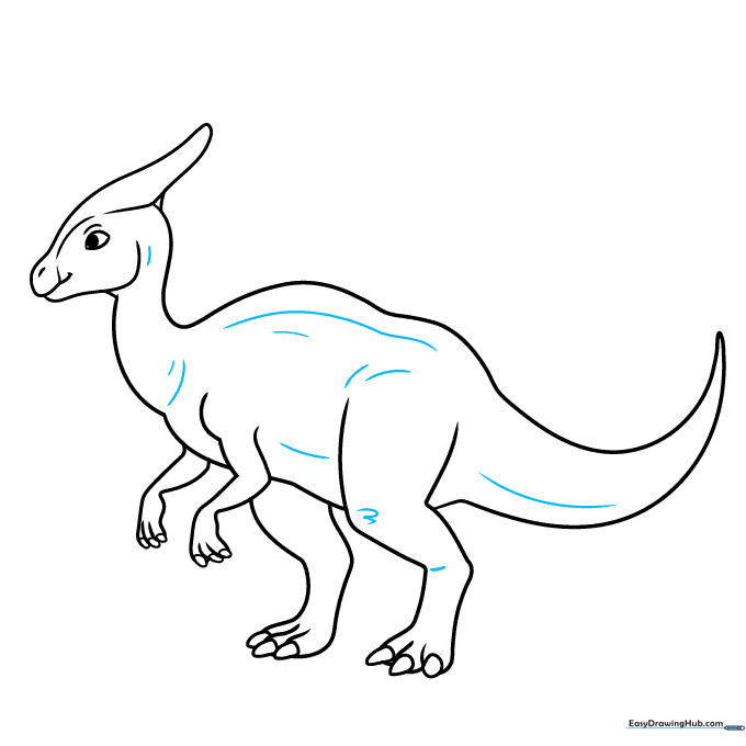 Adding muscle and skin contour lines to the dinosaur's body.