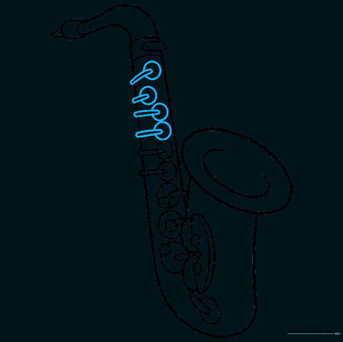 Adding the final lower keys near the saxophone bow.