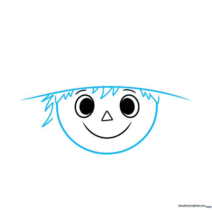 Drawing the face outline with a semi-circle and adding small triangle stitches.
