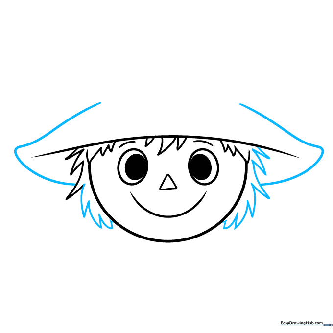 Adding jagged triangle shapes around the head to represent straw.