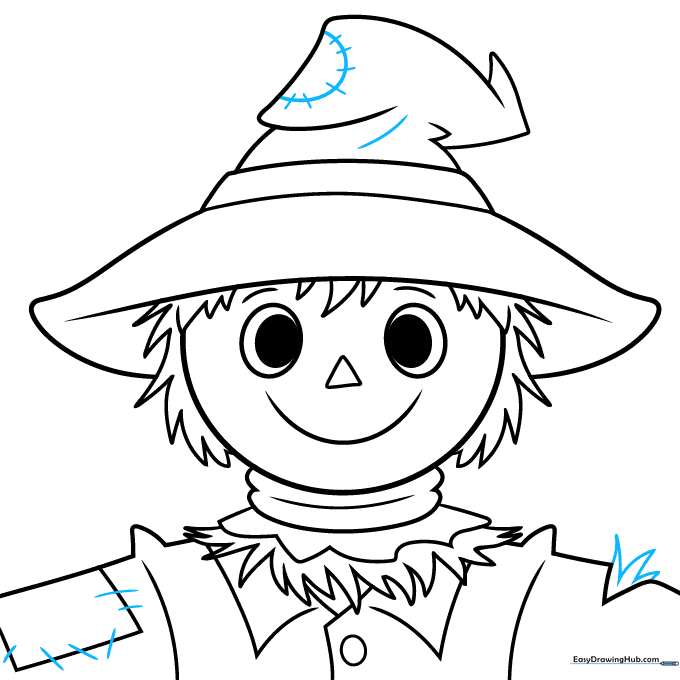 Final inked drawing of the scarecrow face with pencil lines removed.