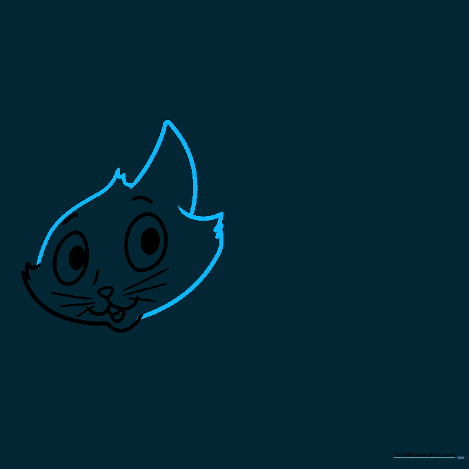 Adding a triangular ear to the right side of the cat's head with rough fur textures.