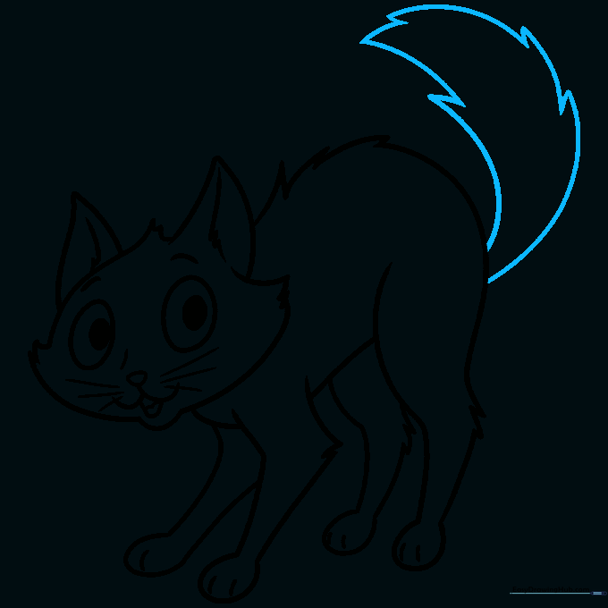 Adding a large, puffed-up tail to the cat to emphasize the scared emotion.