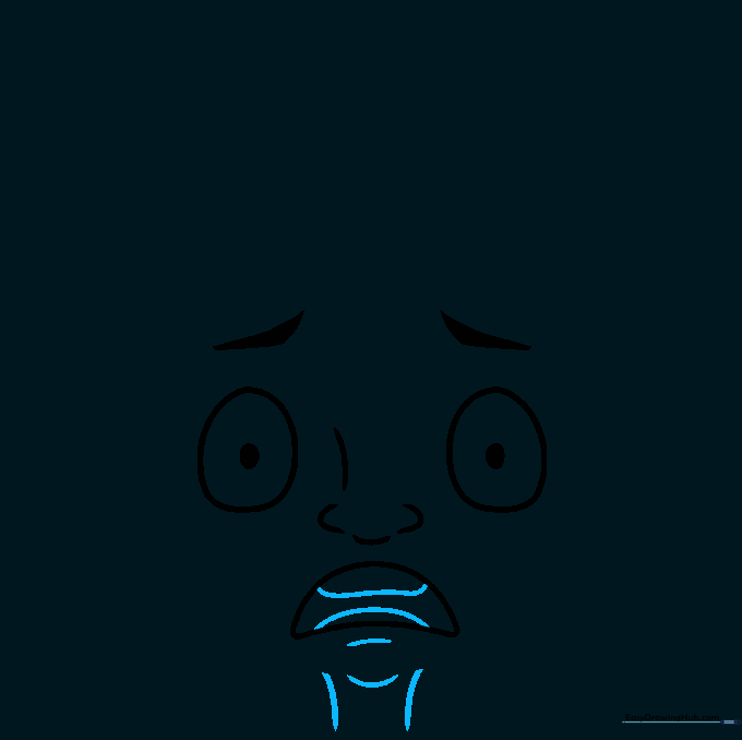 Mouth with wavy teeth details and dashed lines indicating the chin.