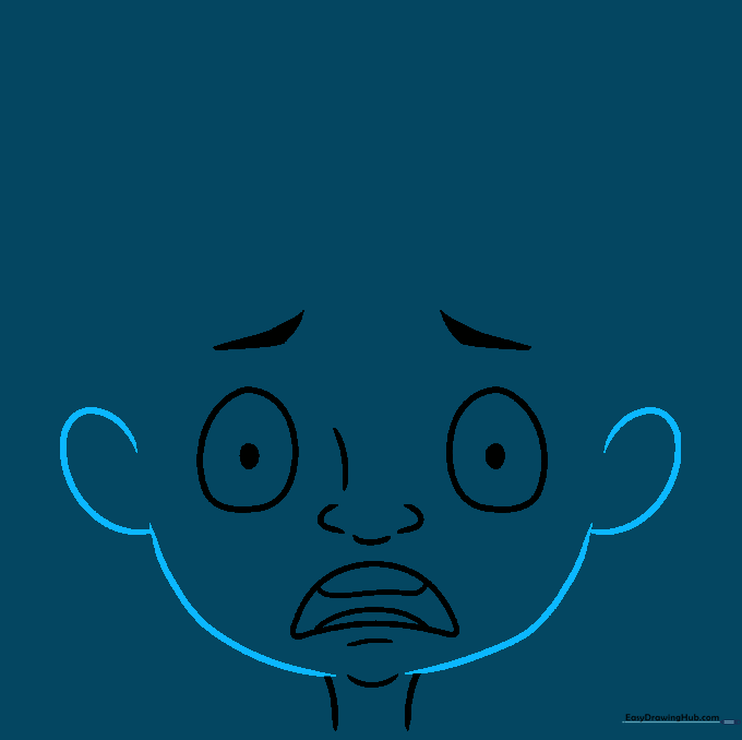 Ears added to the sides of the head with lines connecting to the neck.