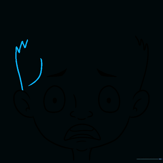 Hairline extended to the left side of the face.