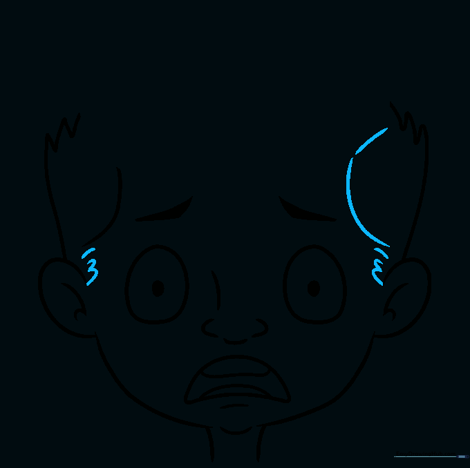 Refined facial outline with added texture dashes near the ears.