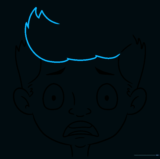 Stylized, wavy hair shapes added to the top of the head.