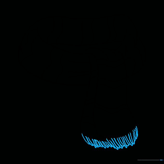 Drawing showing the addition of fringe strands to the bottom of the scarf.