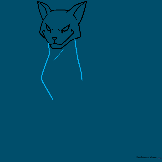 Outlining the cat's neck, chest, and back using simple geometric shapes.