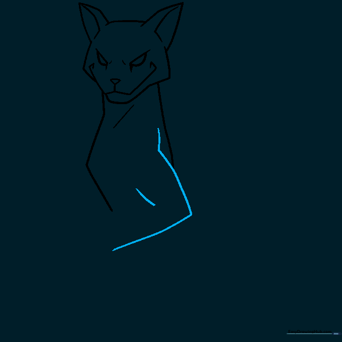 Sketching the front leg of the cat with a focus on the shoulder and elbow joints.