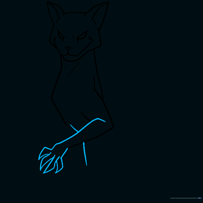 Adding sharp, talon-like claws to the cat's front paw and defining the belly line.