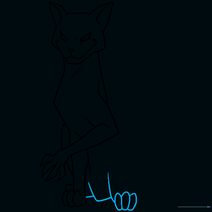 Refining the rear paw and torso with oval shapes to represent toes.