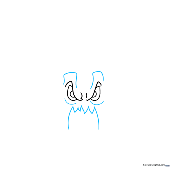 Drawing the brow and jagged mouth shapes for the scary tree face.
