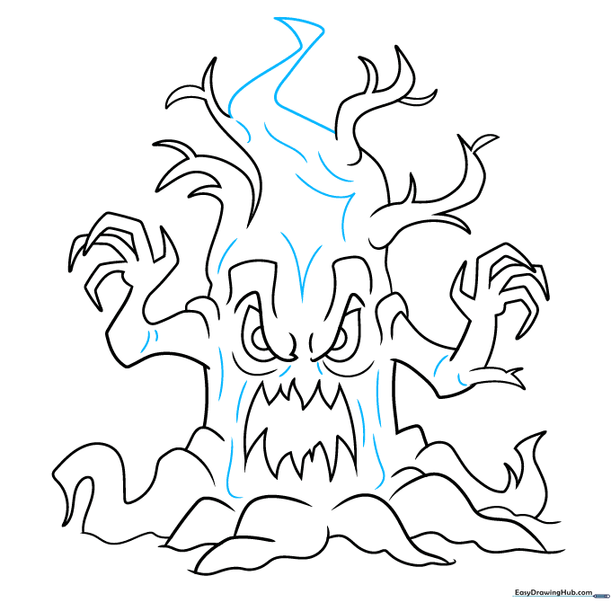 Final line art of the scary tree with added bark texture.