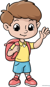 Colorful illustration of a happy school boy with a backpack, ready for a drawing tutorial.