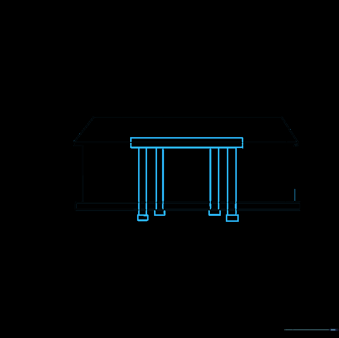 Adding a rectangular overhang and four vertical support columns to the front of the school.