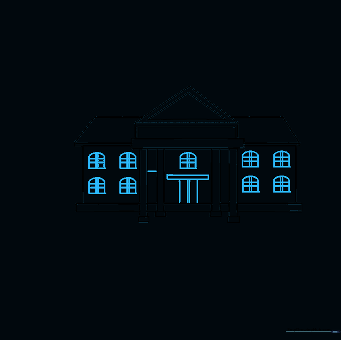 Drawing double doors and arched windows on the front of the school building.
