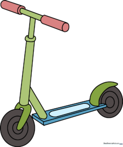 A colorful, finished drawing of a kick scooter, perfect for kids to reference.