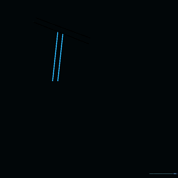 A T-shaped structure formed by two sets of perpendicular parallel lines.