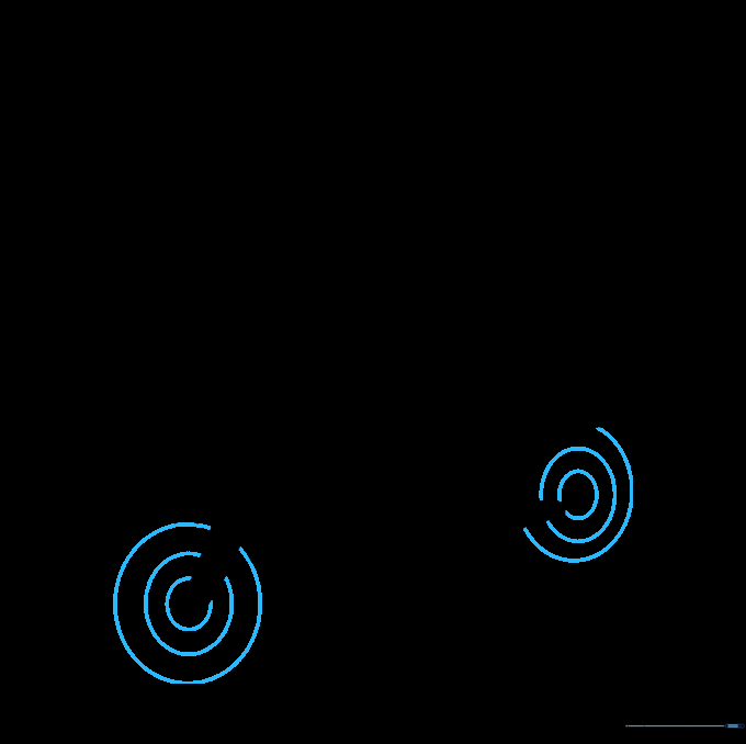 Two wheels added to the scooter, each featuring three concentric circles.
