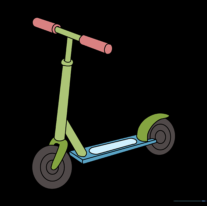 The completed scooter drawing, fully colored and ready to ride.