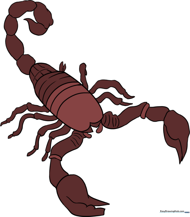 A finished, detailed drawing of a scorpion, showcasing the final result of the tutorial.