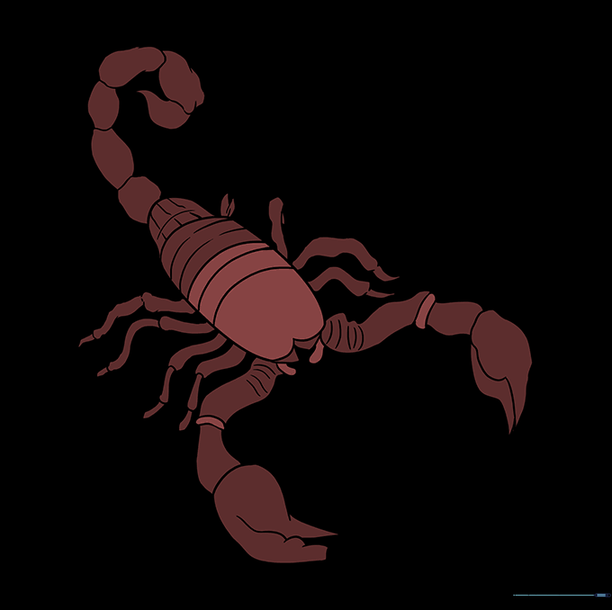 A fully colored, realistic scorpion drawing with earthy tones.